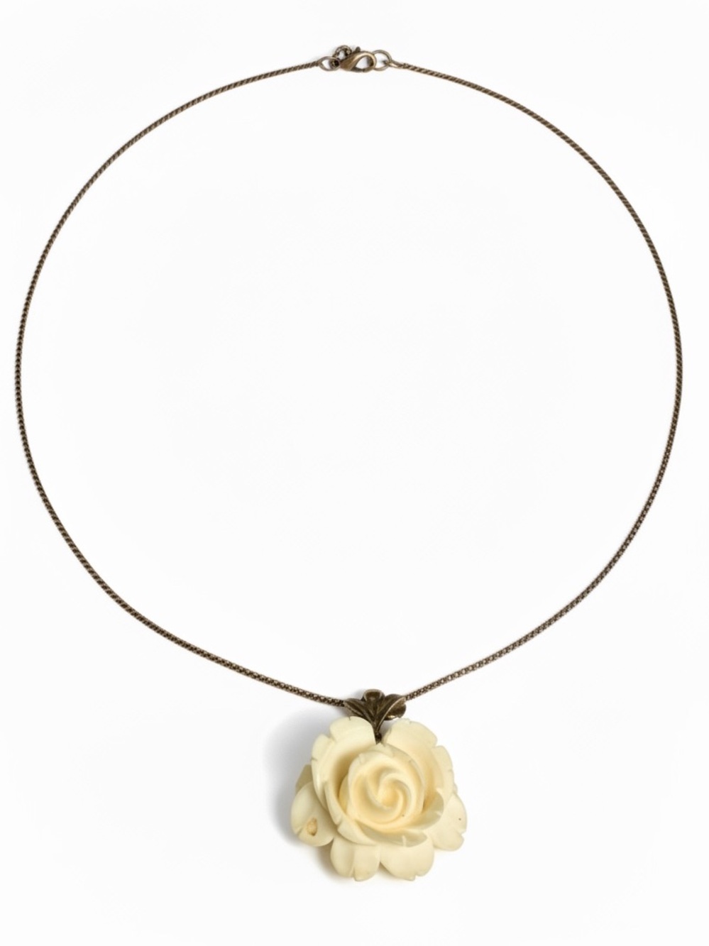 D’Orlan Vintage Signed 80s Nina Ricci Era Enamel Cream Rose Pendant Gold Toned